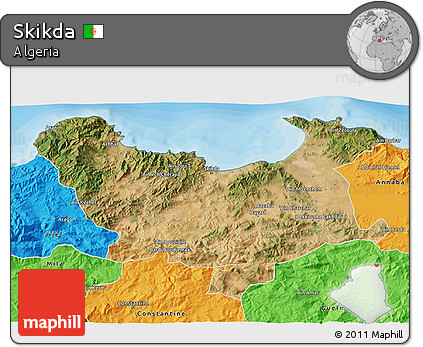 Satellite 3D Map of Skikda, political outside