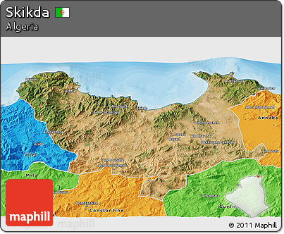 Satellite 3D Map of Skikda, political outside
