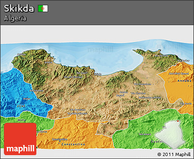 Satellite 3D Map of Skikda, political outside