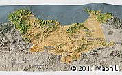 Satellite 3D Map of Skikda, semi-desaturated