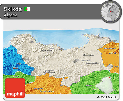 Shaded Relief 3D Map of Skikda, political outside