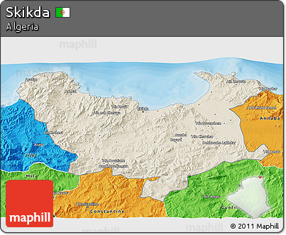 Shaded Relief 3D Map of Skikda, political outside