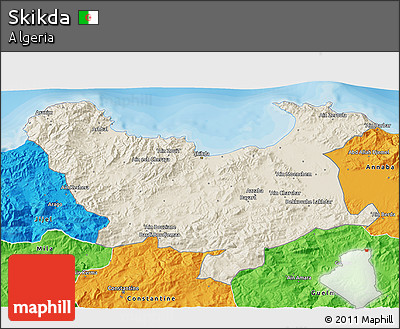 Shaded Relief 3D Map of Skikda, political outside