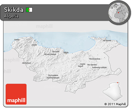 Silver Style 3D Map of Skikda, single color outside
