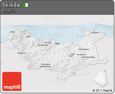 Silver Style 3D Map of Skikda, single color outside