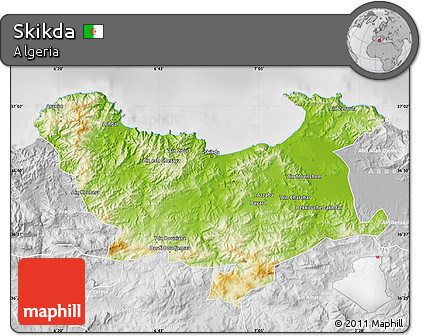 Physical Map of Skikda, lighten, desaturated