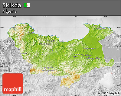Physical Map of Skikda, lighten, desaturated