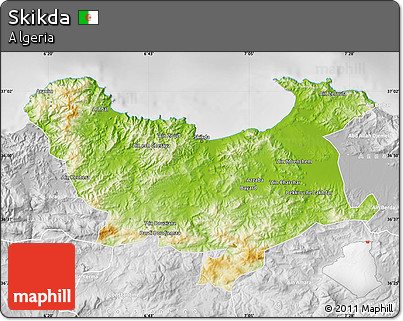 Physical Map of Skikda, lighten, desaturated