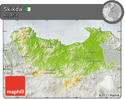 Physical Map of Skikda, lighten, semi-desaturated