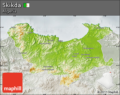 Physical Map of Skikda, lighten, semi-desaturated