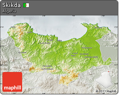 Physical Map of Skikda, lighten, semi-desaturated