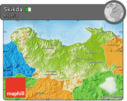 Physical Map of Skikda, political outside