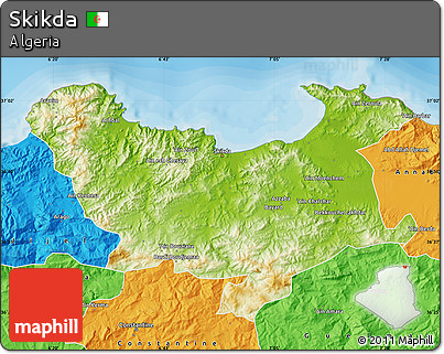 Physical Map of Skikda, political outside