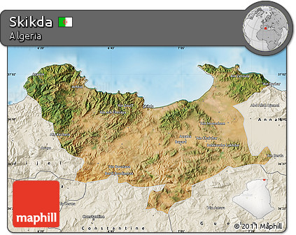Satellite Map of Skikda, shaded relief outside