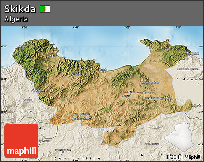Satellite Map of Skikda, shaded relief outside