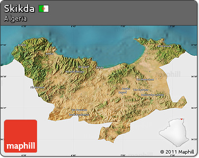 Satellite Map of Skikda, single color outside