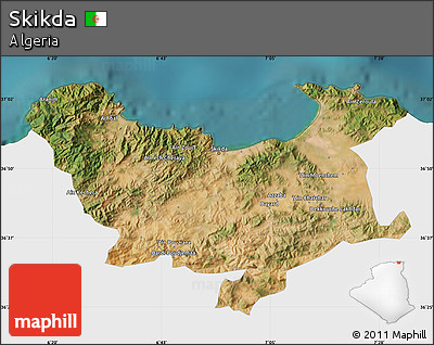 Satellite Map of Skikda, single color outside