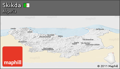 Classic Style Panoramic Map of Skikda, single color outside
