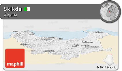 Classic Style Panoramic Map of Skikda, single color outside