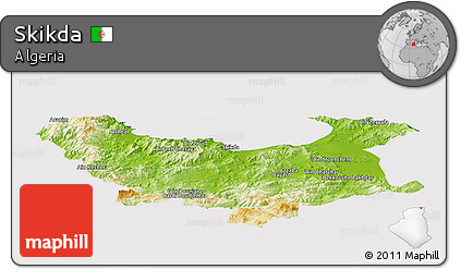 Physical Panoramic Map of Skikda, cropped outside