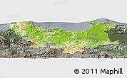 Physical Panoramic Map of Skikda, darken, semi-desaturated