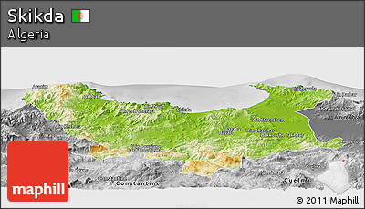 Physical Panoramic Map of Skikda, desaturated