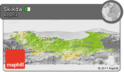 Physical Panoramic Map of Skikda, desaturated