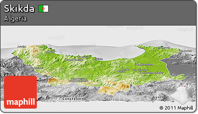 Physical Panoramic Map of Skikda, desaturated