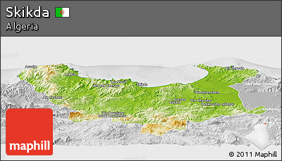 Physical Panoramic Map of Skikda, lighten, desaturated