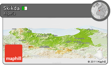 Physical Panoramic Map of Skikda, lighten