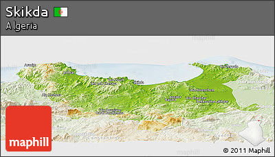 Physical Panoramic Map of Skikda, lighten