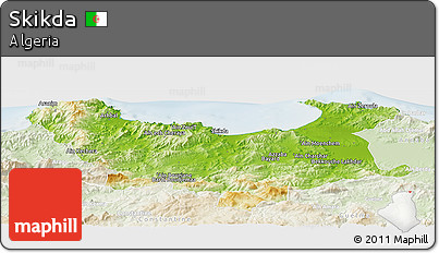 Physical Panoramic Map of Skikda, lighten
