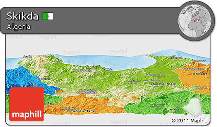 Physical Panoramic Map of Skikda, political outside