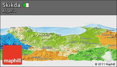 Physical Panoramic Map of Skikda, political outside