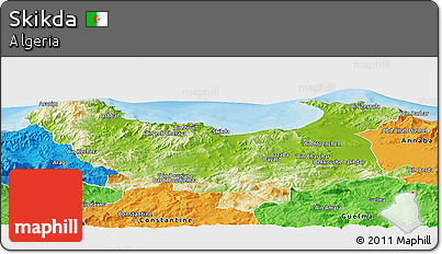Physical Panoramic Map of Skikda, political outside