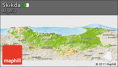 Physical Panoramic Map of Skikda, shaded relief outside