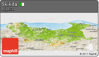 Physical Panoramic Map of Skikda, shaded relief outside