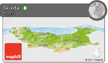 Physical Panoramic Map of Skikda, single color outside