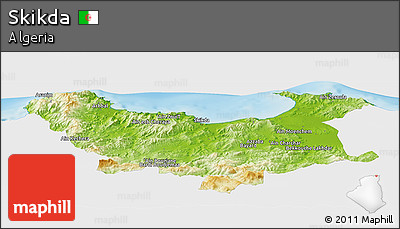 Physical Panoramic Map of Skikda, single color outside