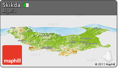 Physical Panoramic Map of Skikda, single color outside