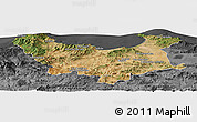 Satellite Panoramic Map of Skikda, darken, desaturated