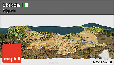 Satellite Panoramic Map of Skikda, darken