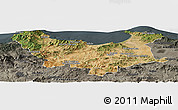 Satellite Panoramic Map of Skikda, darken, semi-desaturated