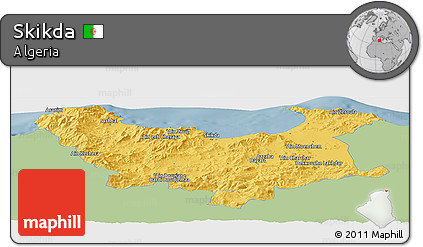 Savanna Style Panoramic Map of Skikda, single color outside