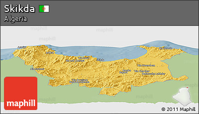 Savanna Style Panoramic Map of Skikda, single color outside