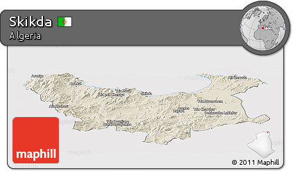 Shaded Relief Panoramic Map of Skikda, cropped outside