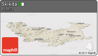 Shaded Relief Panoramic Map of Skikda, cropped outside