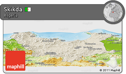 Shaded Relief Panoramic Map of Skikda, physical outside