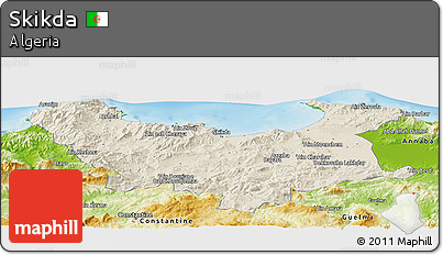 Shaded Relief Panoramic Map of Skikda, physical outside