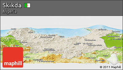 Shaded Relief Panoramic Map of Skikda, physical outside